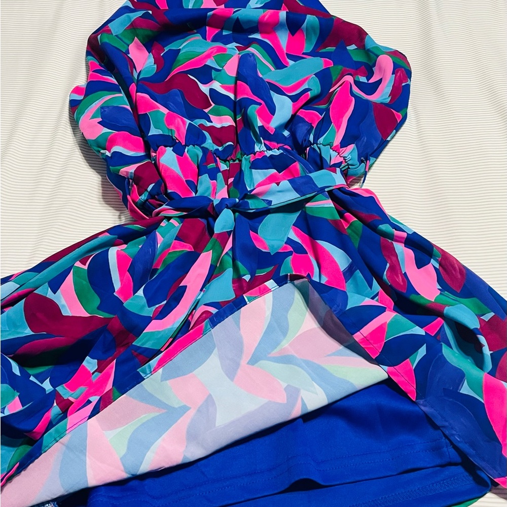 She&Sky Geo Leaf Print Halter Style Romper-Purple. Size L - Picture 5 of 7